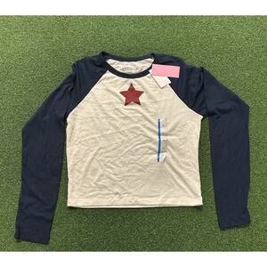 Modernlux Raglan Tee Large White/Navy Star Print Crew neckline Cotton/Polyester